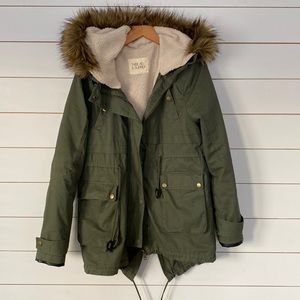 Womens Green Parka with Fur Hood